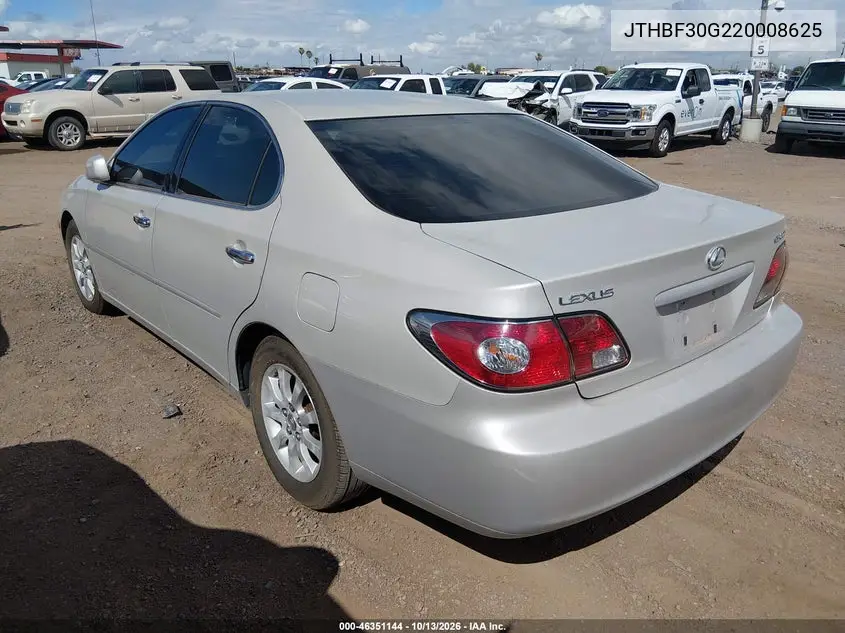2002 LEXUS ES VIN JTHBF30G220008625 — фото 3