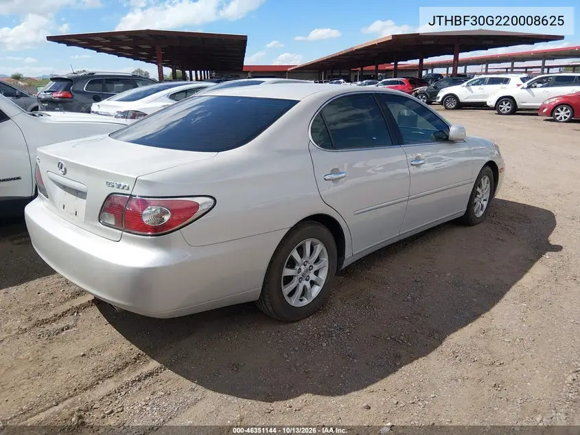 2002 LEXUS ES VIN JTHBF30G220008625 — фото 4