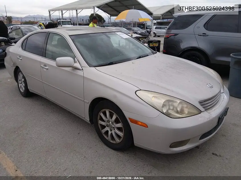 LEXUS ES 2002, VIN JTHBF30G525024398