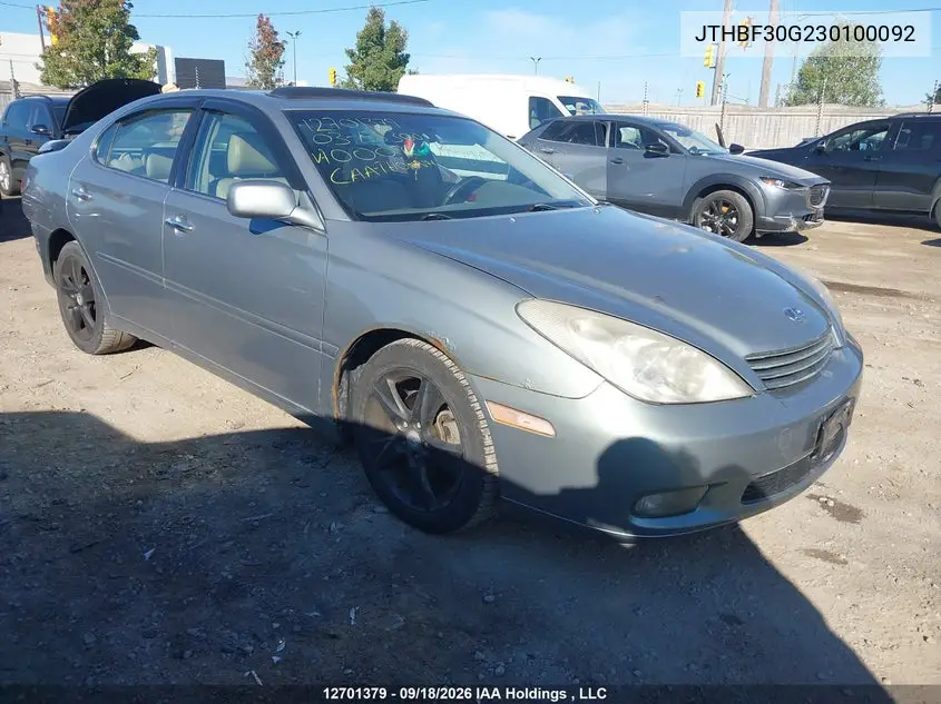 2003 LEXUS ES VIN JTHBF30G230100092 — фото 2