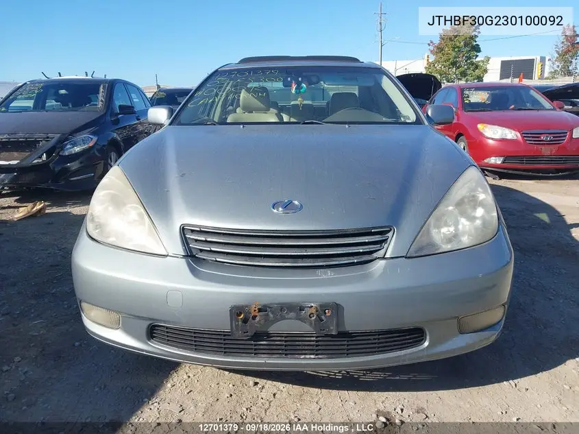 2003 LEXUS ES VIN JTHBF30G230100092 — фото 14