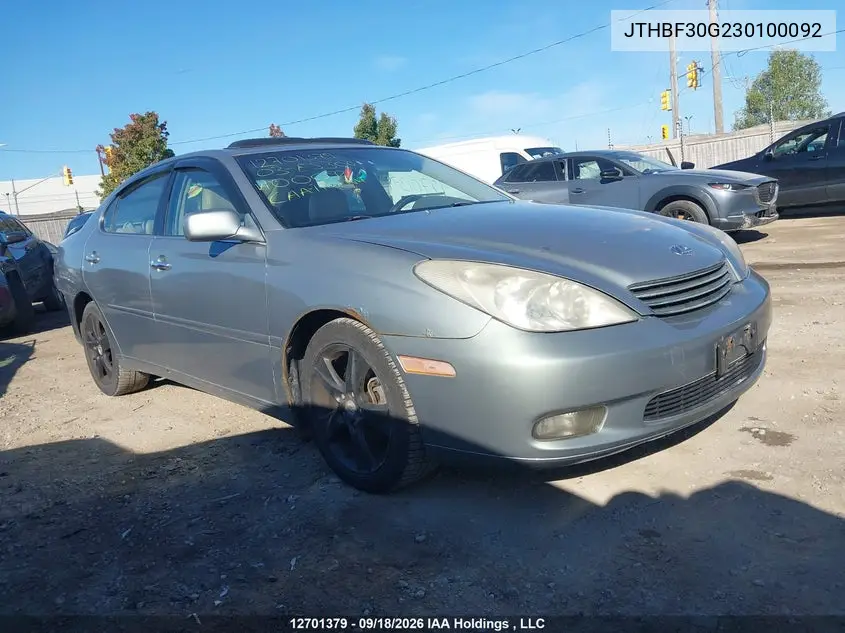 2003 LEXUS ES VIN JTHBF30G230100092 — фото 15