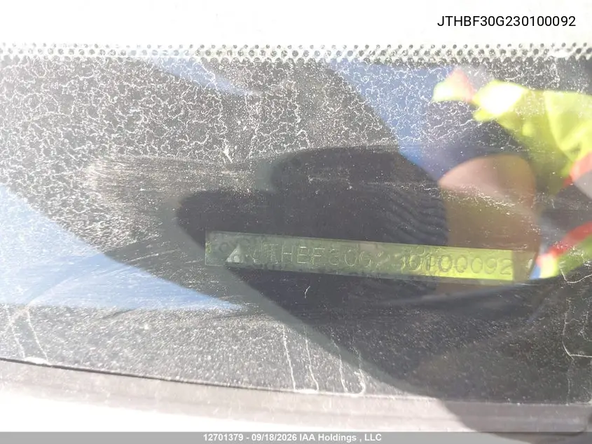 2003 LEXUS ES VIN JTHBF30G230100092 — фото 19
