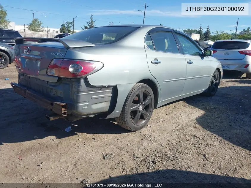 2003 LEXUS ES VIN JTHBF30G230100092 — фото 5