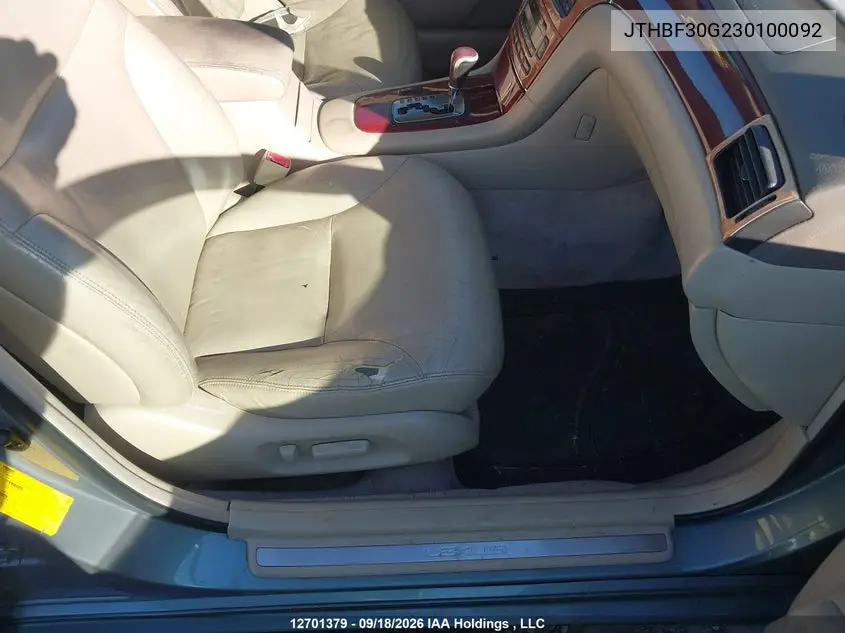 2003 LEXUS ES VIN JTHBF30G230100092 — фото 6