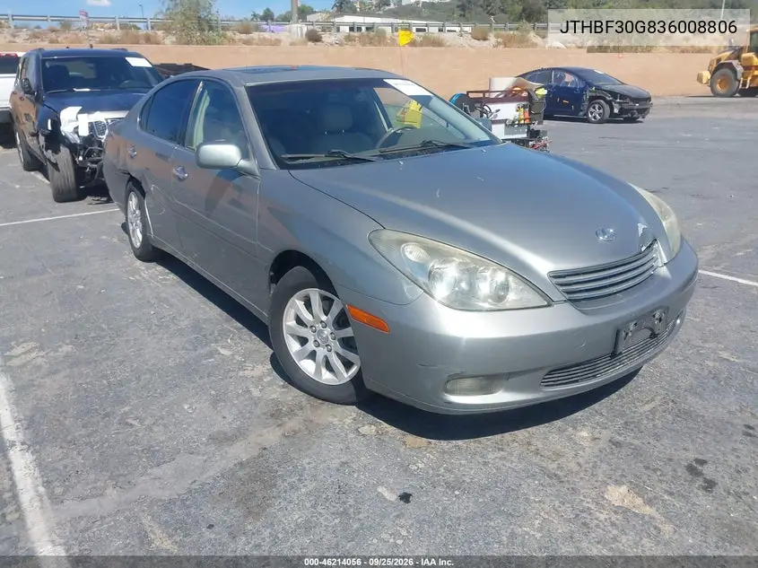 LEXUS ES 2003, VIN JTHBF30G836008806