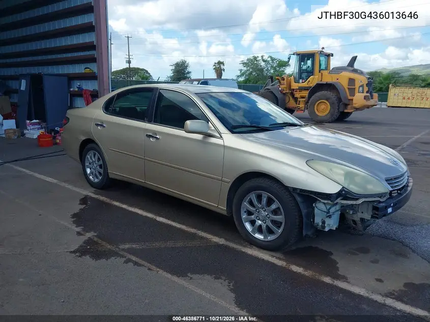 LEXUS ES 2003, VIN JTHBF30G436013646