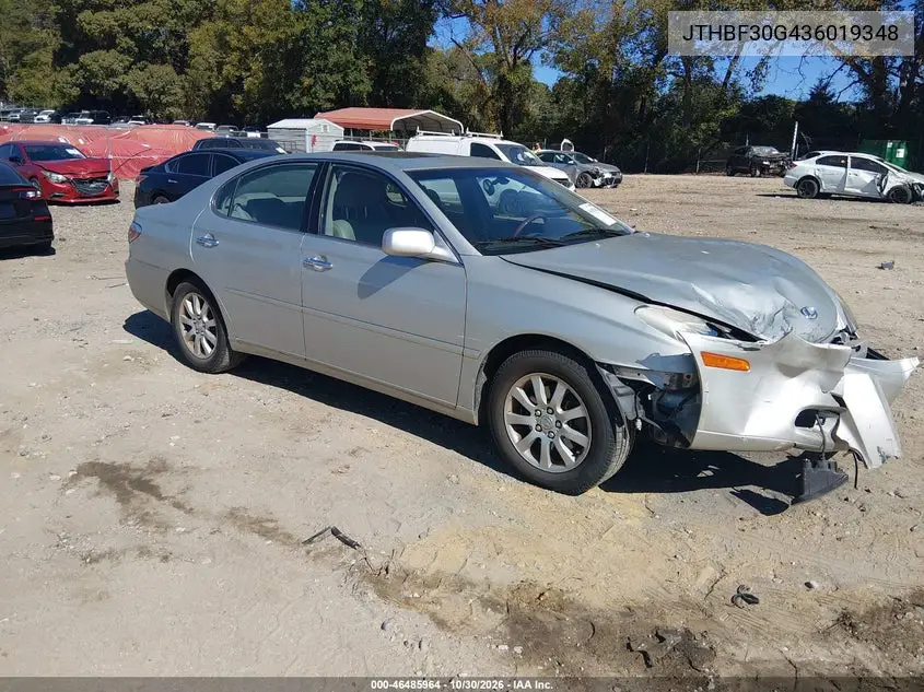LEXUS ES 2003, VIN JTHBF30G436019348