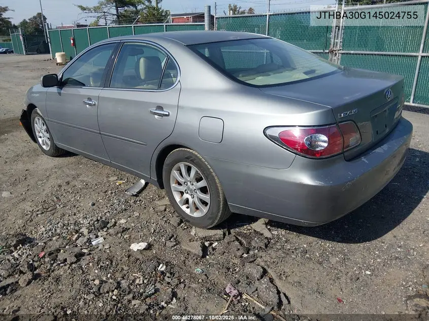 2004 LEXUS ES VIN JTHBA30G145024755 — фото 3