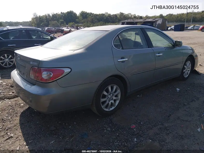 2004 LEXUS ES VIN JTHBA30G145024755 — фото 4