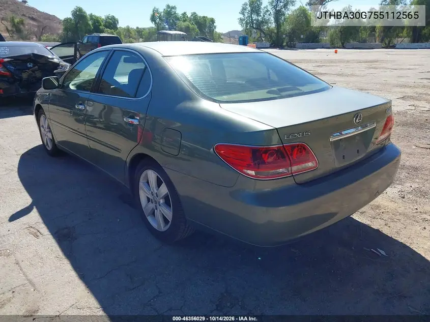 2005 LEXUS ES VIN JTHBA30G755112565 — фото 3