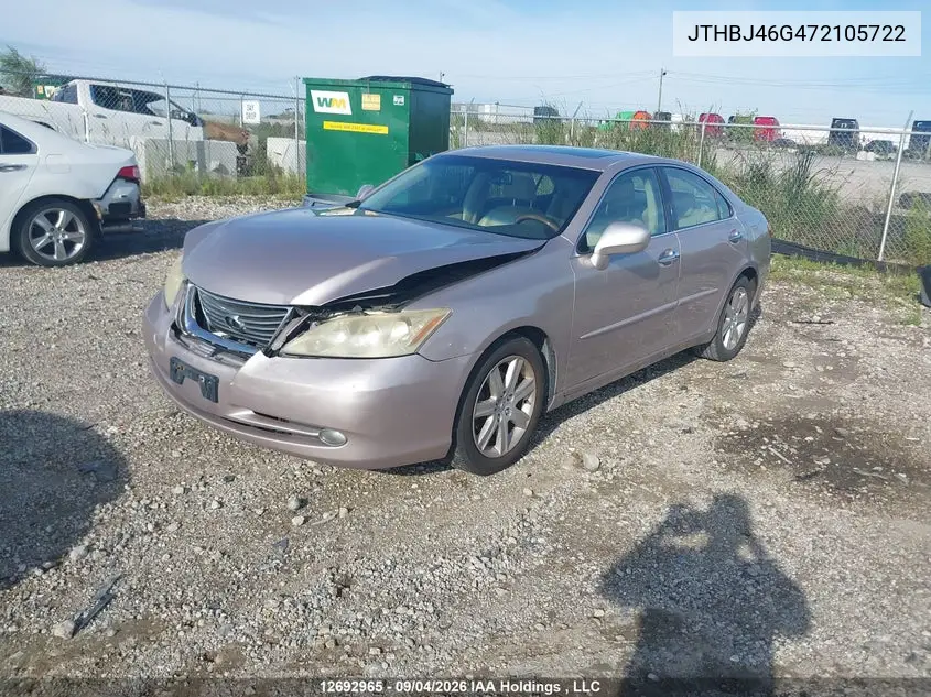 2007 LEXUS ES VIN JTHBJ46G472105722 — фото 2