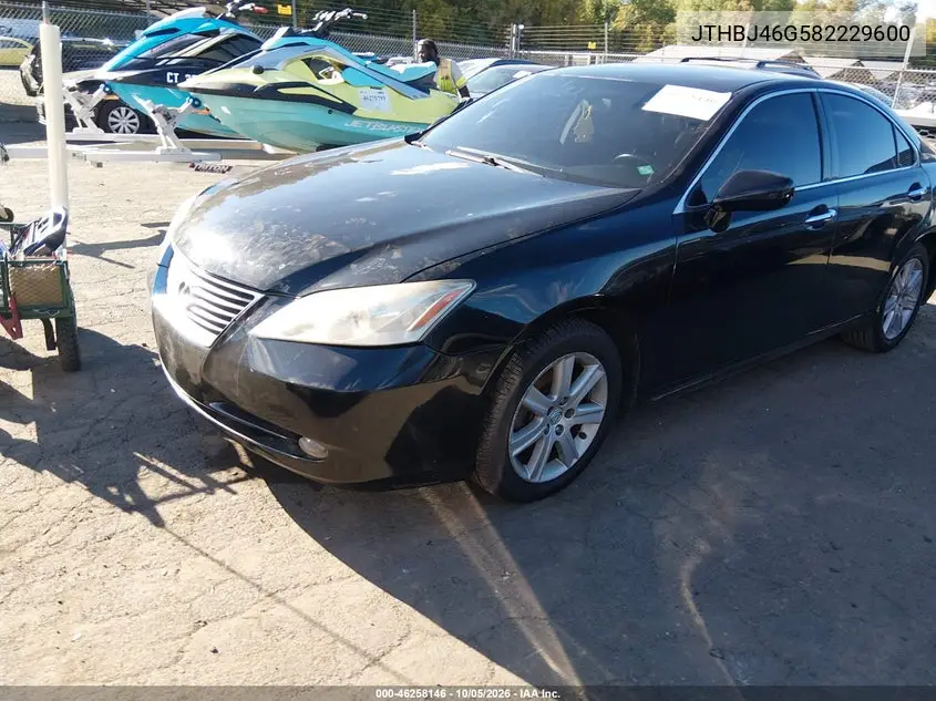 2008 LEXUS ES VIN JTHBJ46G582229600 — фото 2