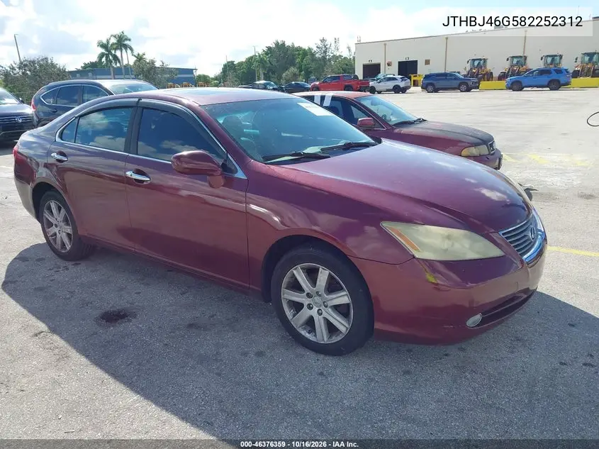 LEXUS ES 2008, VIN JTHBJ46G582252312