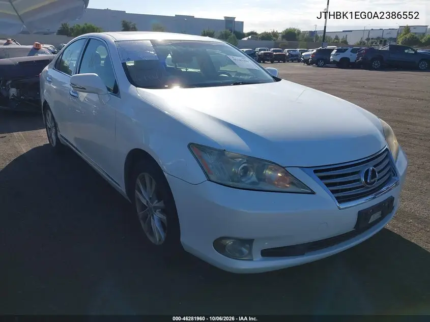 LEXUS ES 2010, VIN JTHBK1EG0A2386552