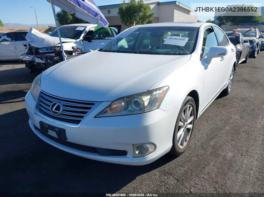 2010 LEXUS ES VIN JTHBK1EG0A2386552 — фото 2