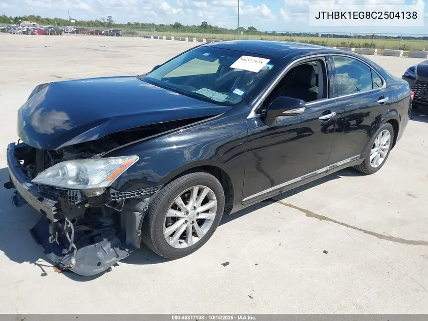 2012 LEXUS ES VIN JTHBK1EG8C2504138 — фото 2