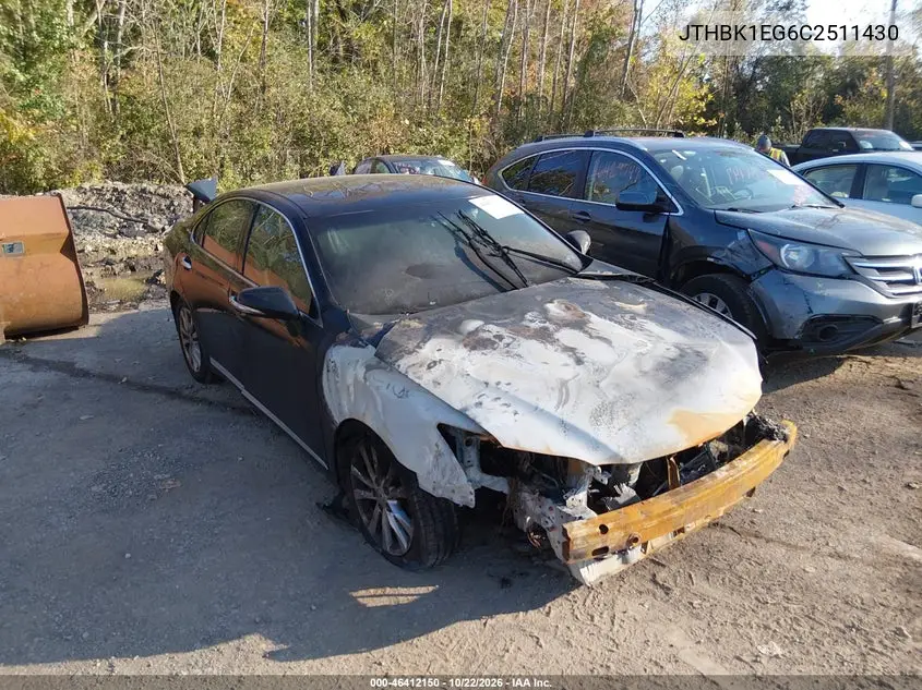 LEXUS ES 2012, VIN JTHBK1EG6C2511430