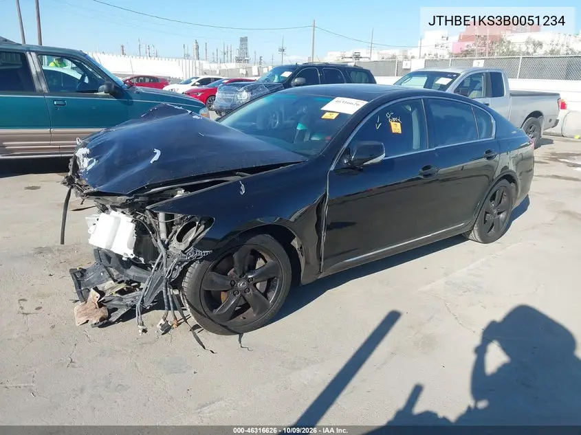 2011 LEXUS GS VIN JTHBE1KS3B0051234 — фото 2