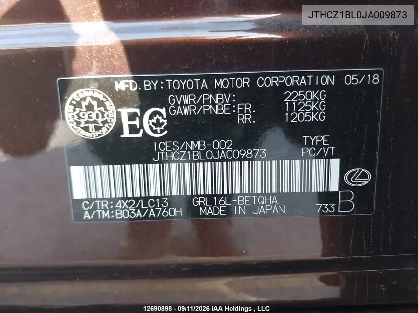 2018 LEXUS GS VIN JTHCZ1BL0JA009873 — фото 19