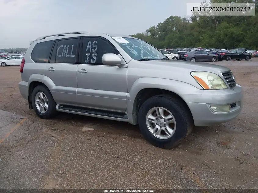 LEXUS GX 2004, VIN JTJBT20X040063742