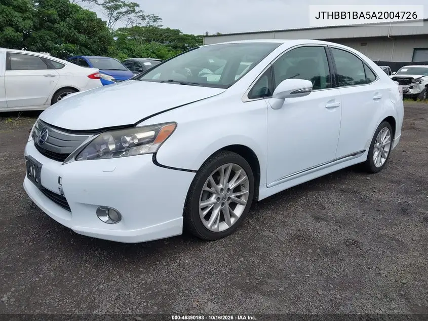 2010 LEXUS HS VIN JTHBB1BA5A2004726 — фото 2
