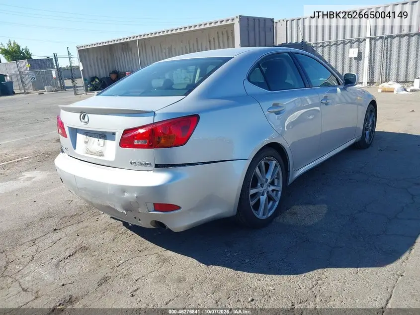 2006 LEXUS IS VIN JTHBK262665004149 — фото 4