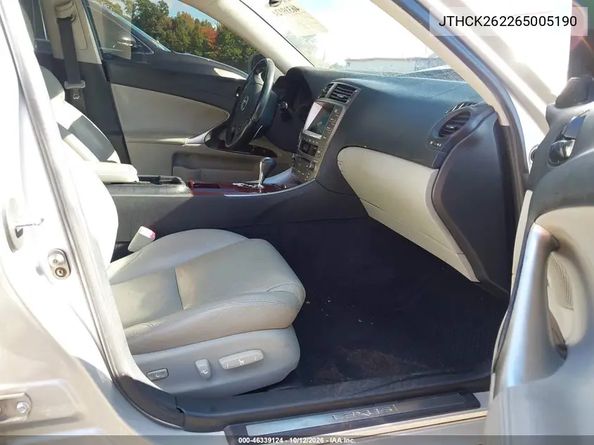 2006 LEXUS IS VIN JTHCK262265005190 — фото 5