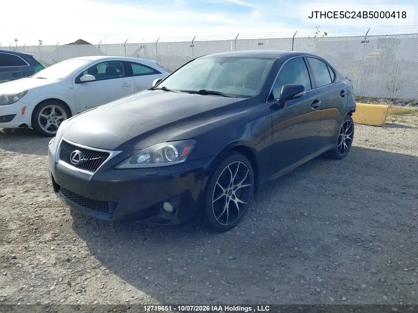 2011 LEXUS IS VIN JTHCE5C24B5000418 — фото 2