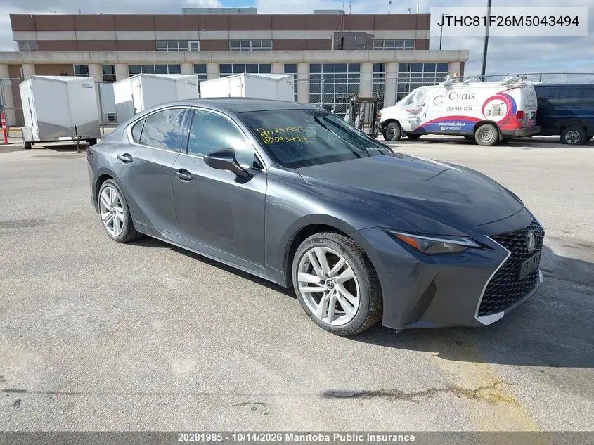 LEXUS IS 2021, VIN JTHC81F26M5043494