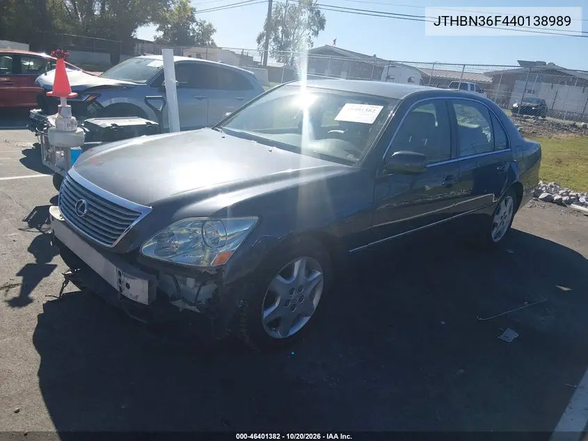 2004 LEXUS LS VIN JTHBN36F440138989 — фото 2