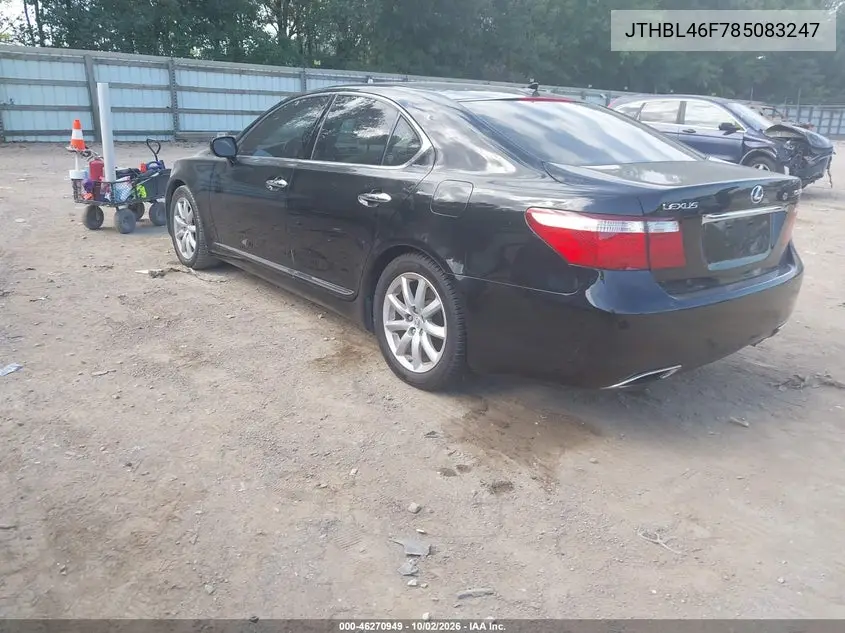 2008 LEXUS LS VIN JTHBL46F785083247 — фото 3