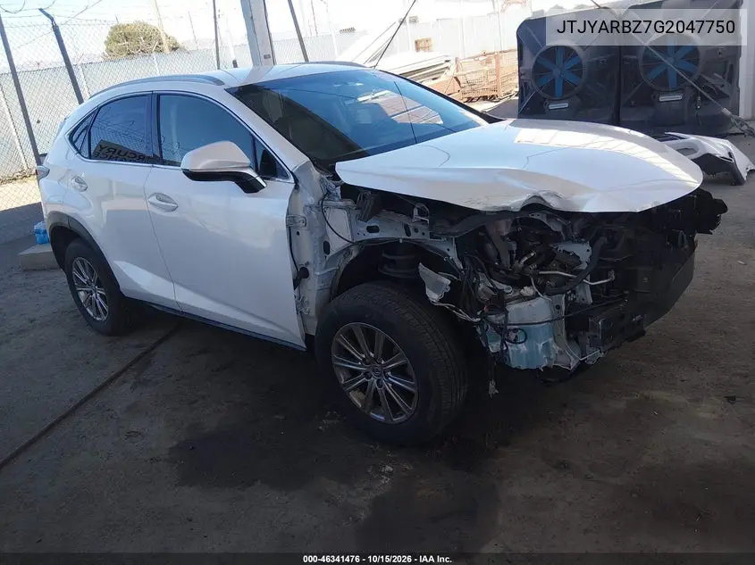 LEXUS NX 2016, VIN JTJYARBZ7G2047750