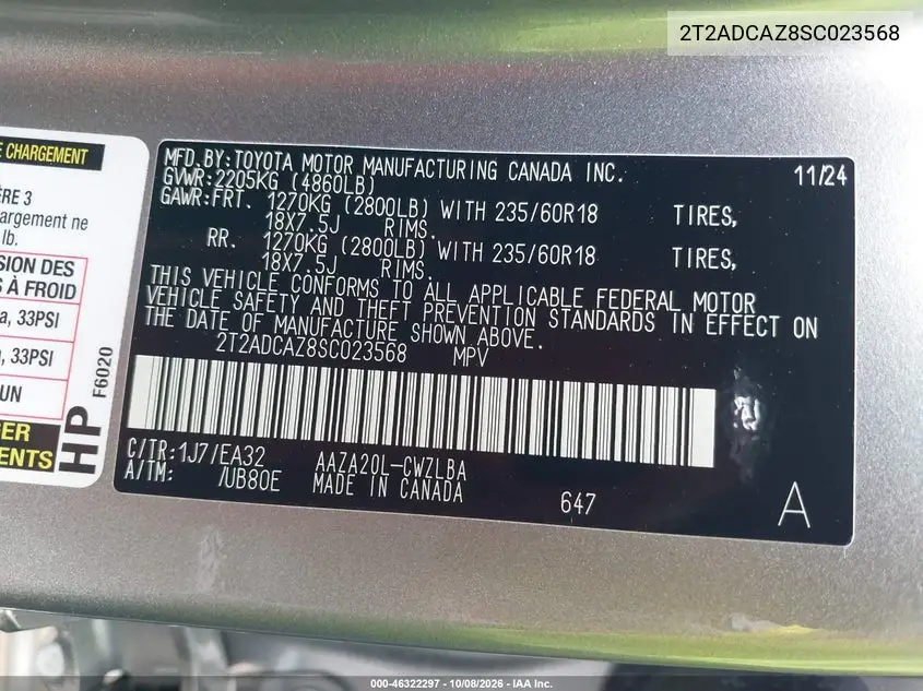 2025 LEXUS NX VIN 2T2ADCAZ8SC023568 — фото 9