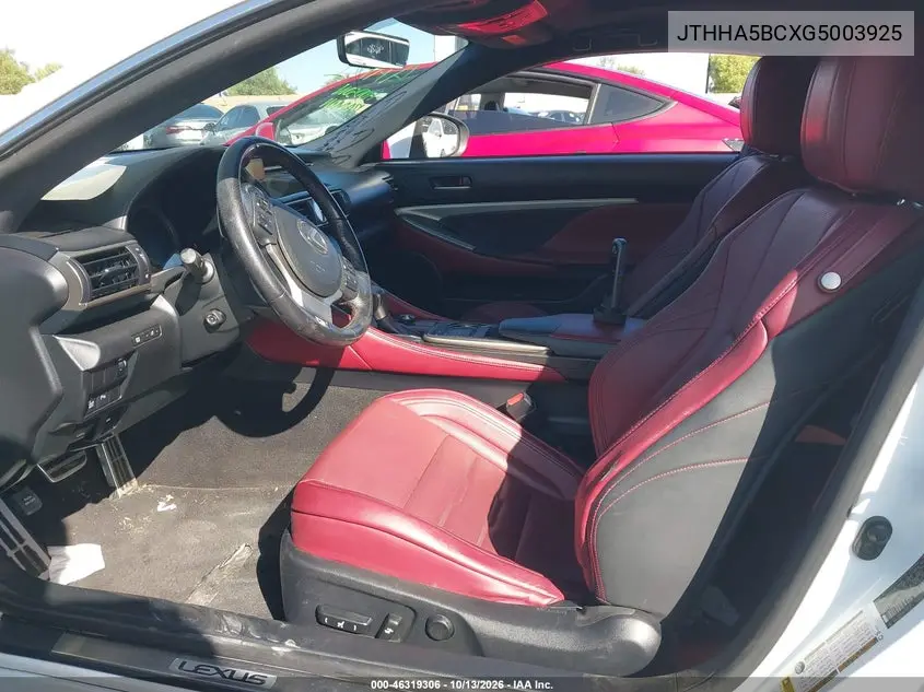 2016 LEXUS RC VIN JTHHA5BCXG5003925 — фото 5