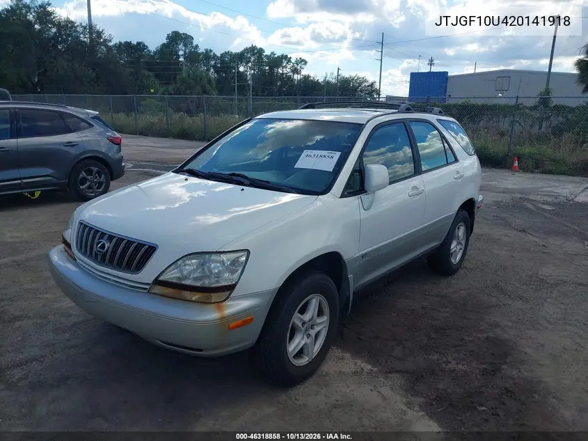 2002 LEXUS RX VIN JTJGF10U420141918 — фото 2