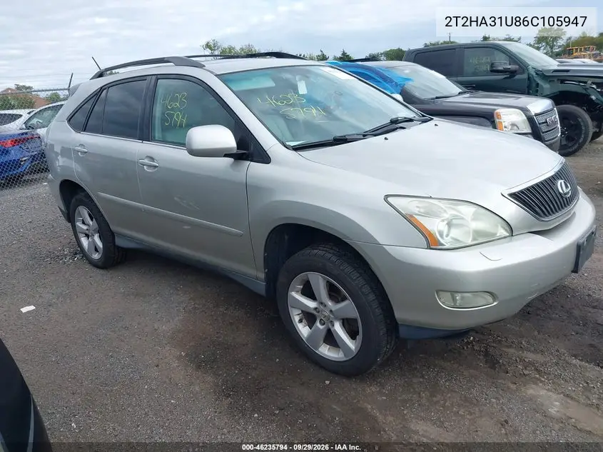 LEXUS RX 2006, VIN 2T2HA31U86C105947