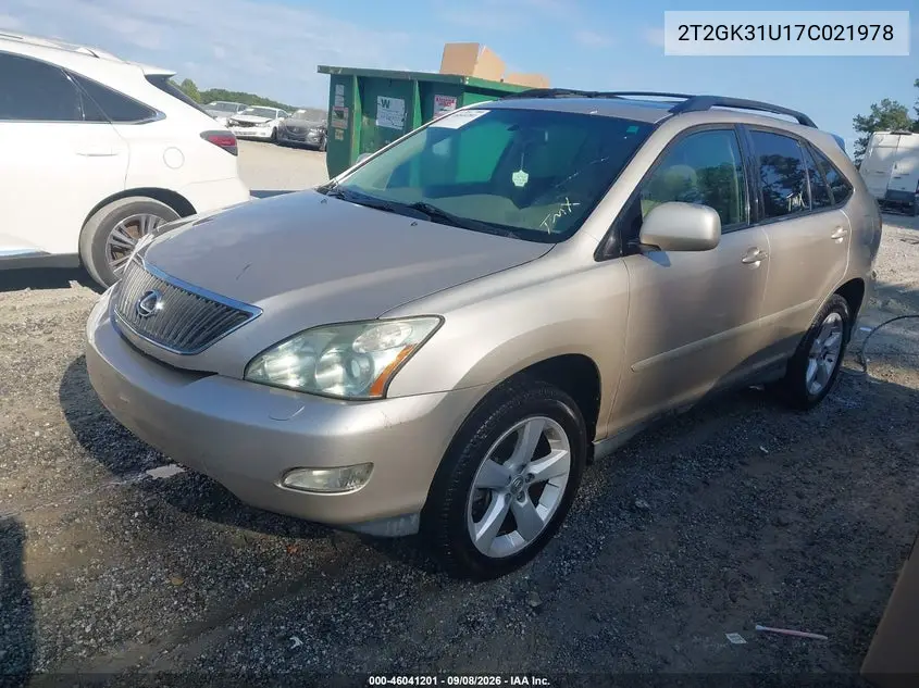 2007 LEXUS RX VIN 2T2GK31U17C021978 — фото 2