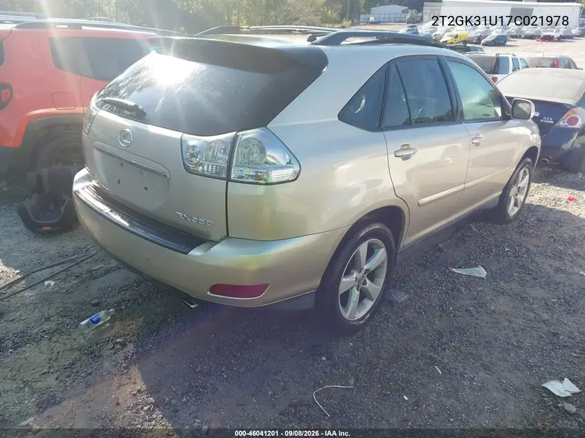2007 LEXUS RX VIN 2T2GK31U17C021978 — фото 4