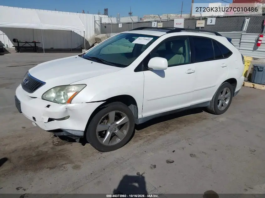 2007 LEXUS RX VIN 2T2GK31U27C010486 — фото 2