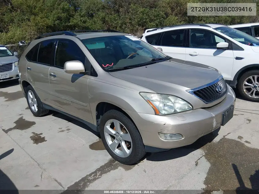 LEXUS RX 2008, VIN 2T2GK31U38C039416