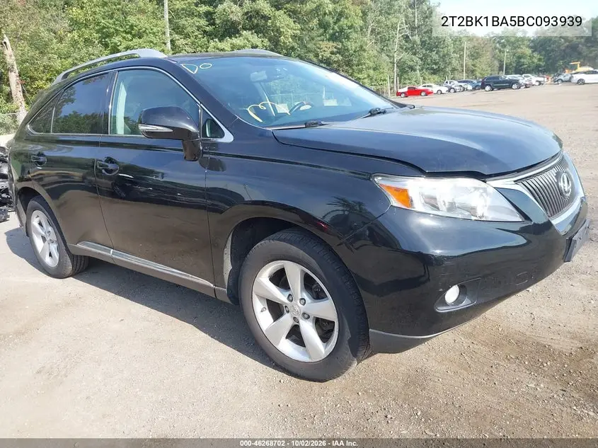LEXUS RX 2011, VIN 2T2BK1BA5BC093939