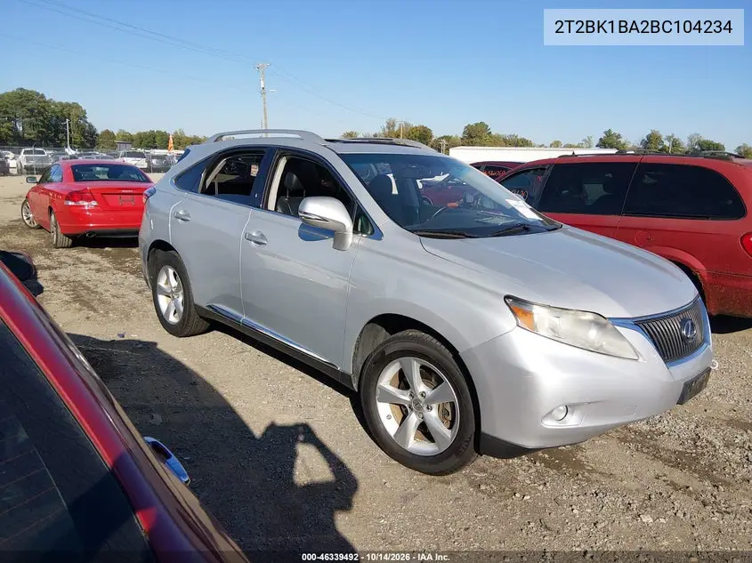 LEXUS RX 2011, VIN 2T2BK1BA2BC104234