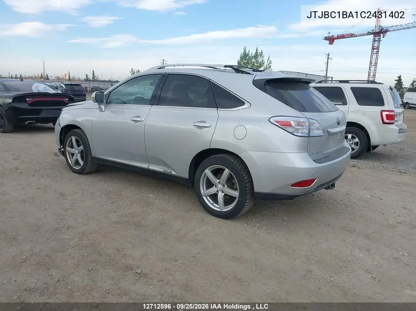 2012 LEXUS RX VIN JTJBC1BA1C2431402 — фото 3