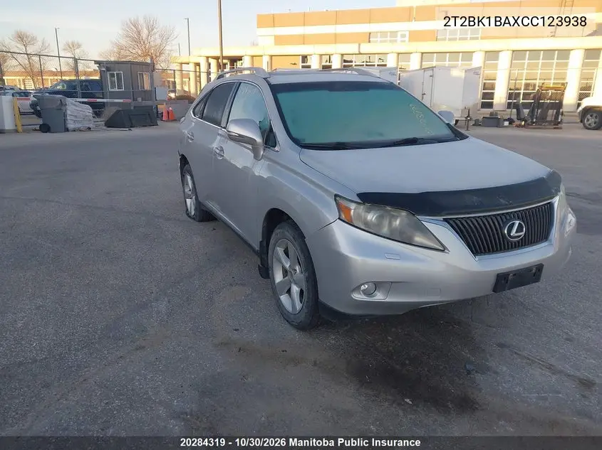 LEXUS RX 2012, VIN 2T2BK1BAXCC123938