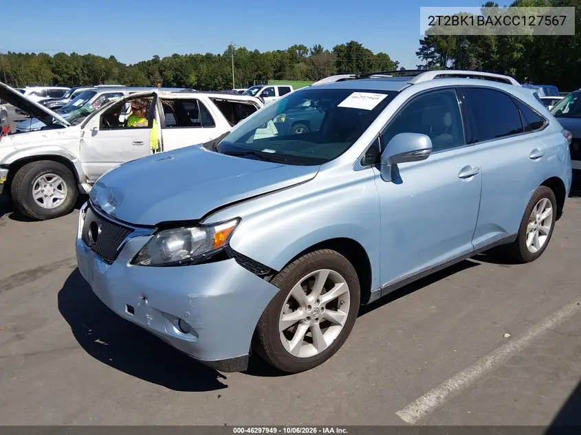2012 LEXUS RX VIN 2T2BK1BAXCC127567 — фото 2