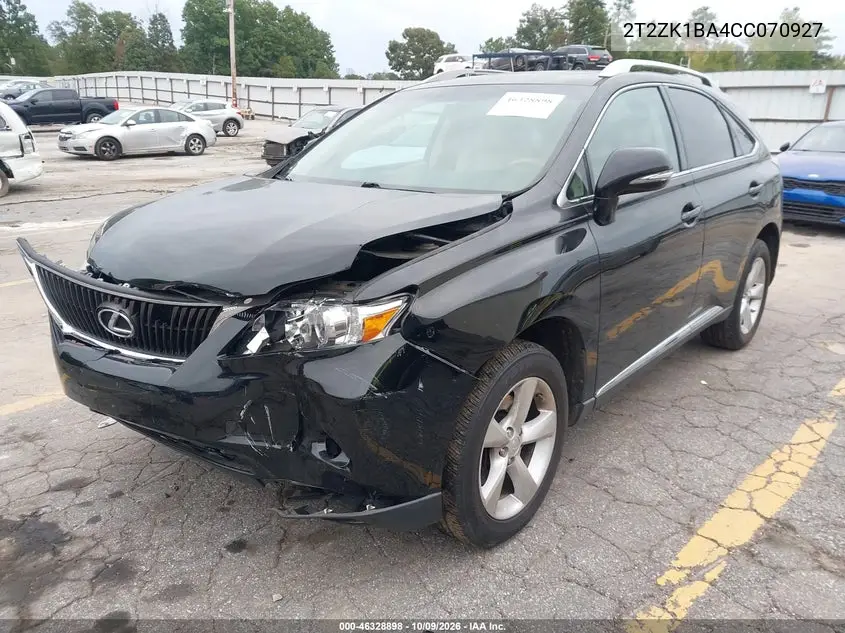 2012 LEXUS RX VIN 2T2ZK1BA4CC070927 — фото 2