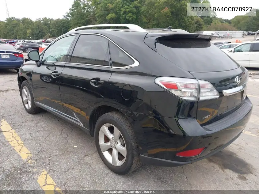 2012 LEXUS RX VIN 2T2ZK1BA4CC070927 — фото 3
