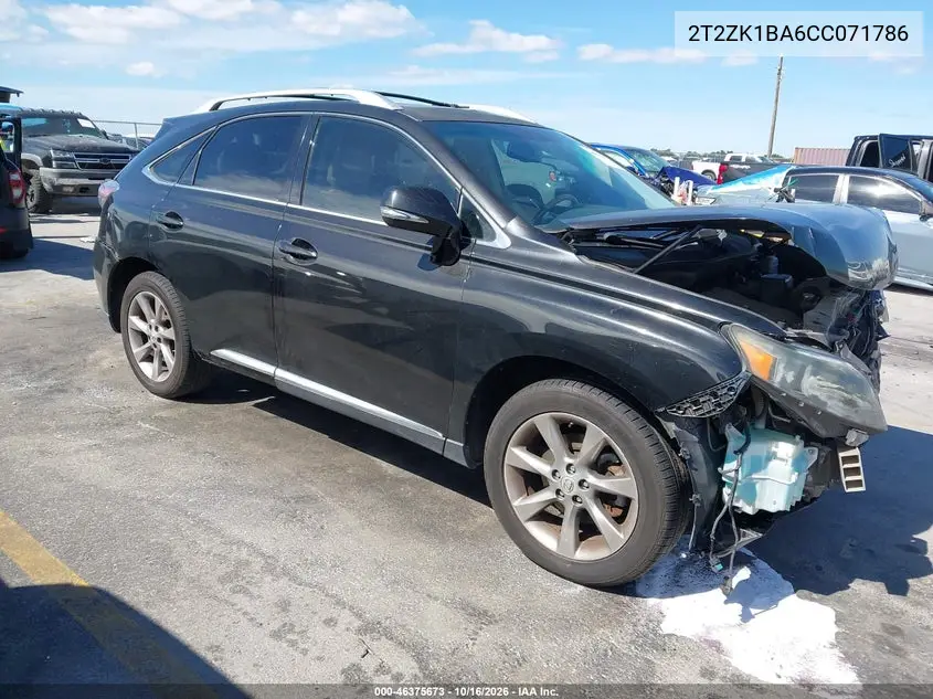LEXUS RX 2012, VIN 2T2ZK1BA6CC071786