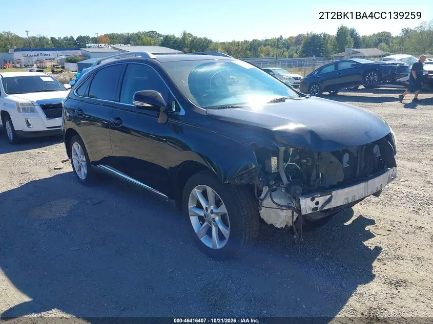 LEXUS RX 2012, VIN 2T2BK1BA4CC139259